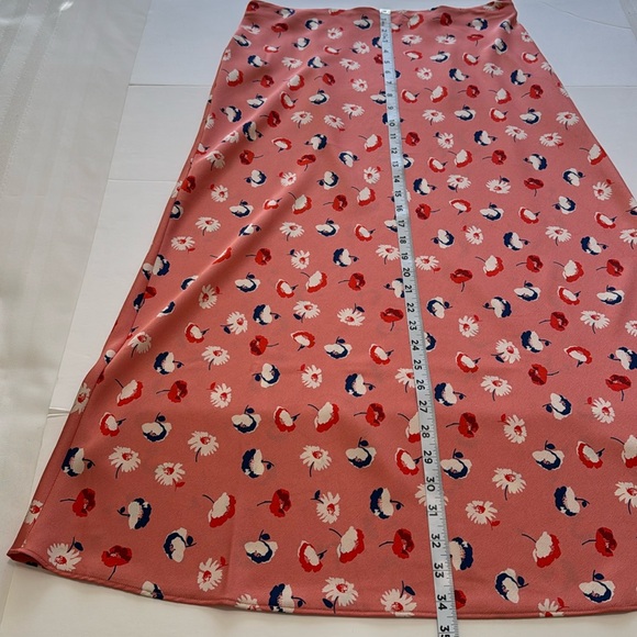 LOFT Daisy Floral Satin Midi Slip Skirt Coral Orange Side Slit NWT M - Picture 14 of 16